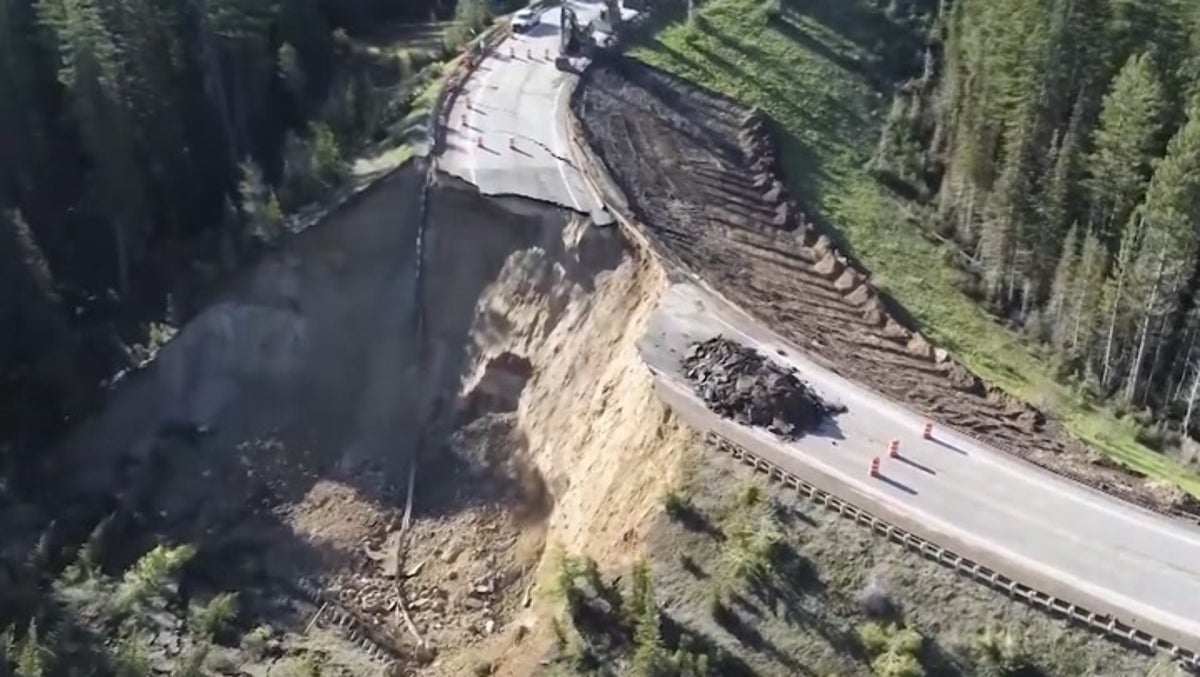 ‘Catastrophic landslide’ wipes out chunk of critical mountain highway linking two US states