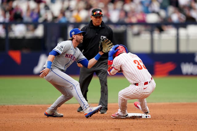 New York Mets’ Jeff McNeil (left) admits he has fallen for cricket during stint in London (Zac Goodwin/PA)