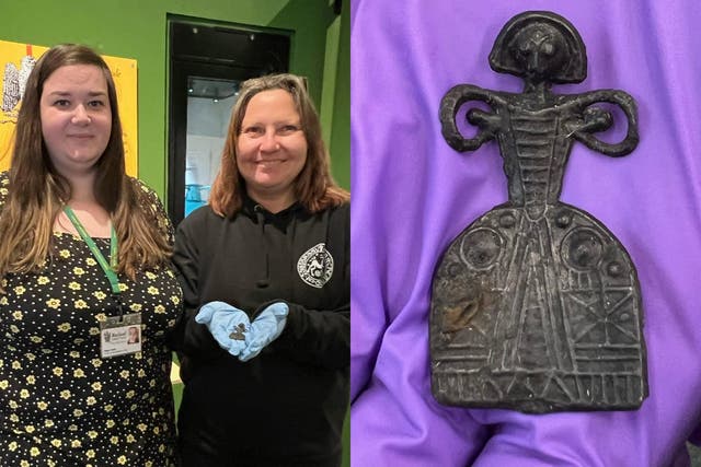 Sarah Brackstone (right) found a rare doll in a brook near her home (Megan Gard/PA)