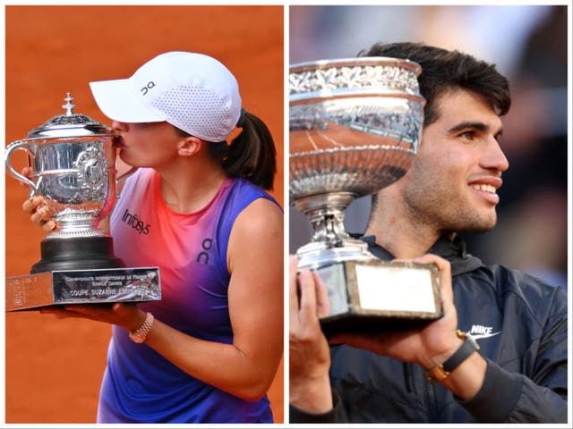 <p>Iga Swiatek and Carlos Alcaraz were crowned French Open champions </p>