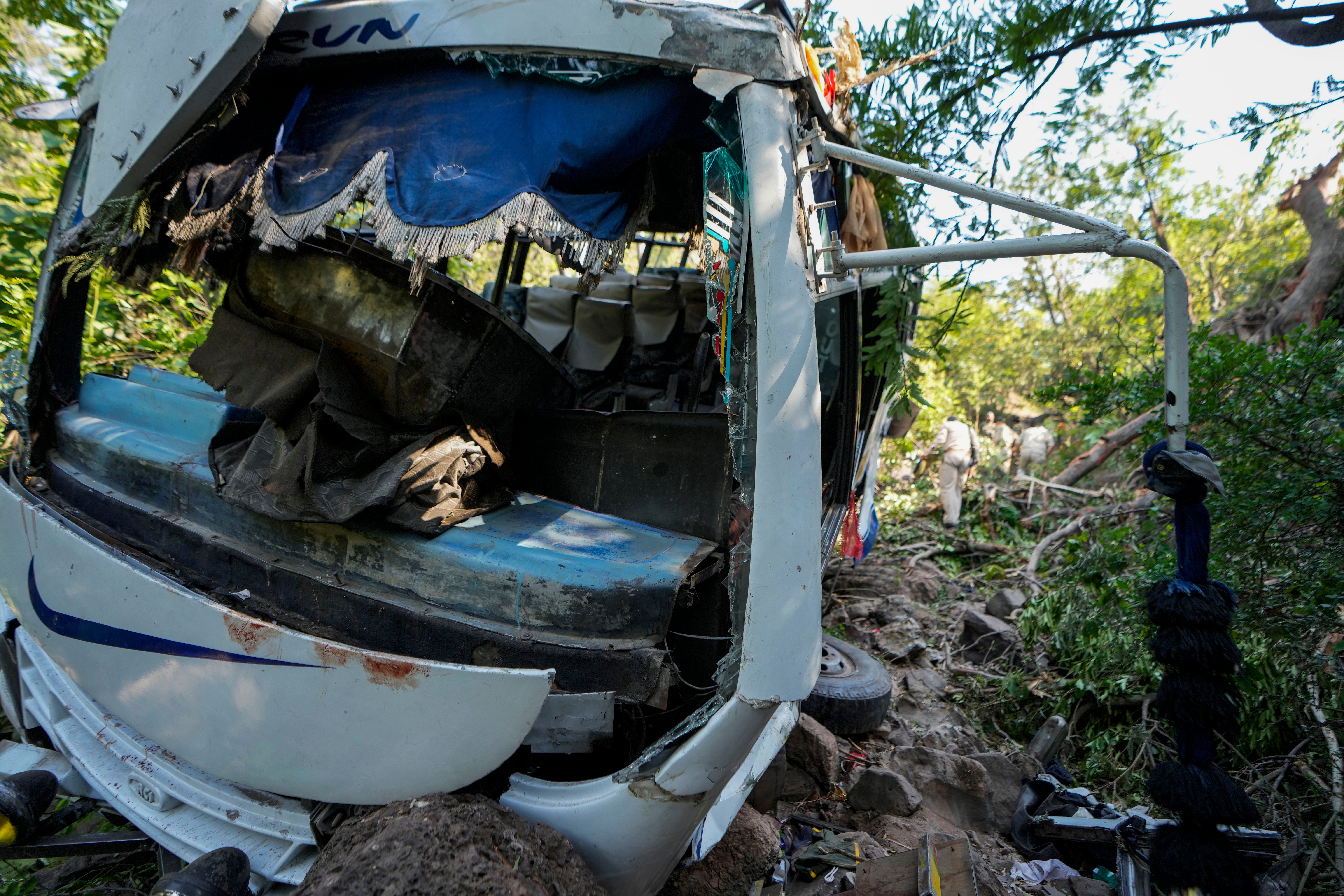 Wreckage of the bus attacked by gunmen in Reasi, India, on 10 June 2024