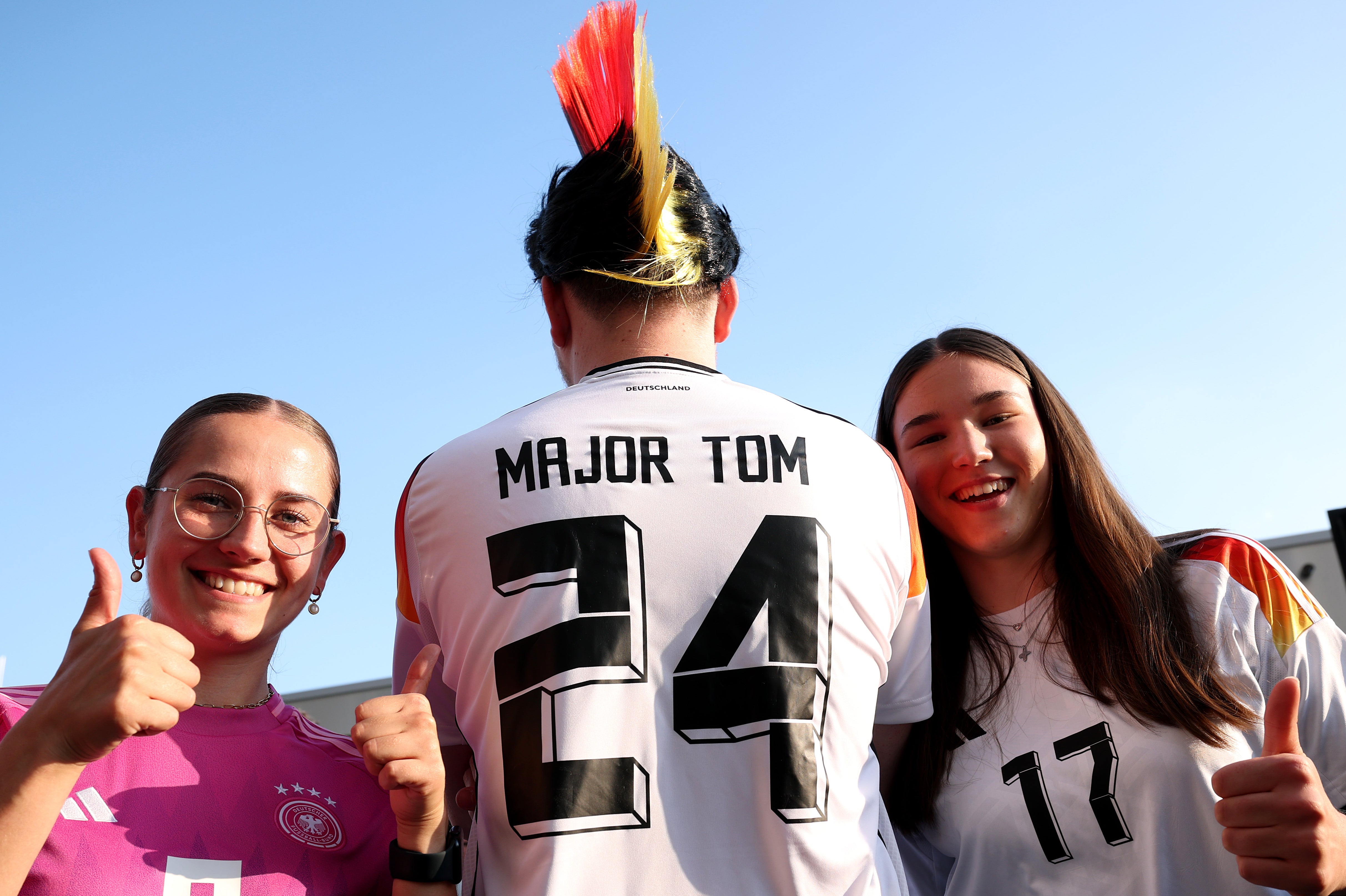 A German fan at the team’s 2-1 win over Greece – their final pre-Euros friendly