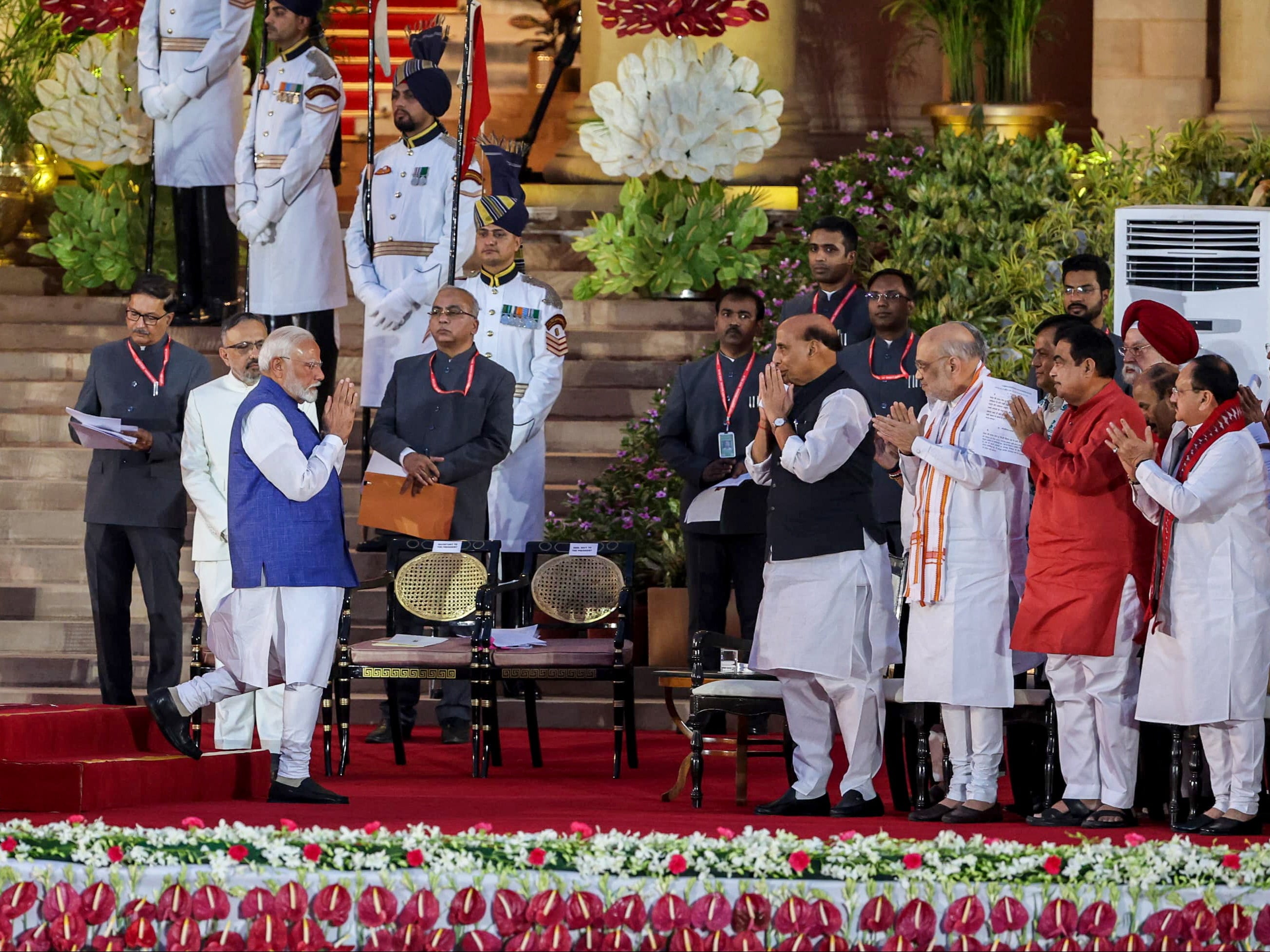 <p>Narendra Modi with some of his ministers after taking oath as India’s prime minister on 9 June 2024 </p>