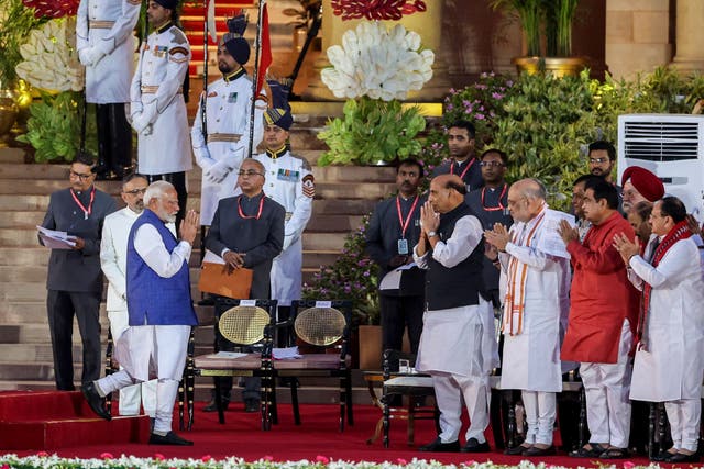 <p>Narendra Modi with some of his ministers after taking oath as India’s prime minister on 9 June 2024 </p>