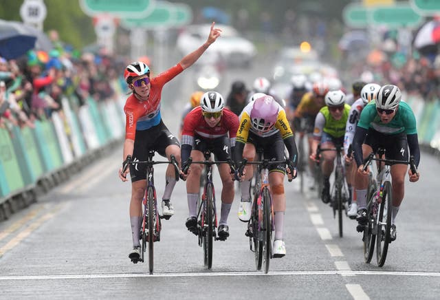 <p>Christine Majeurs celebrated too early at the final stage of the Tour of Britain Women</p>