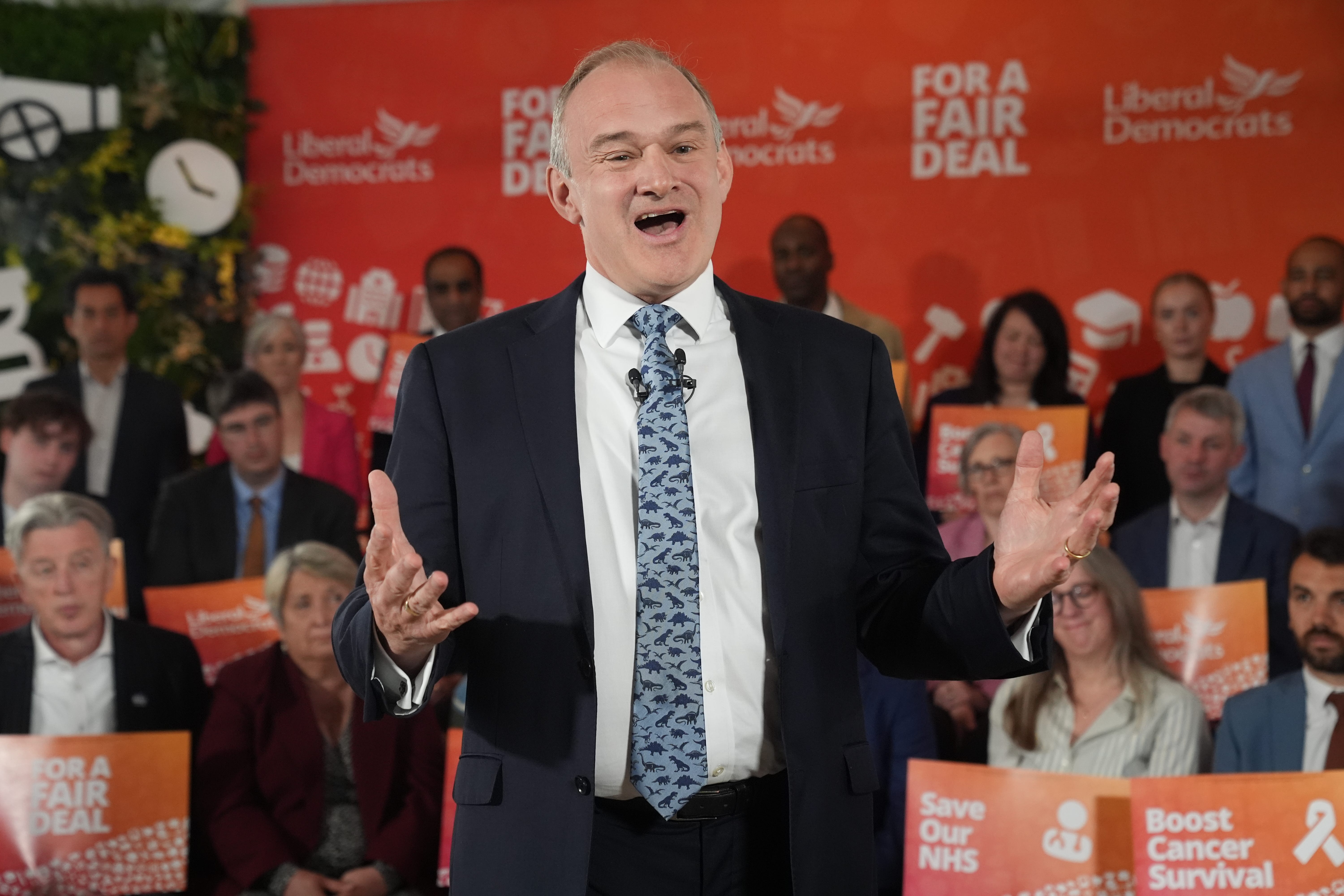 Liberal Democrat leader Ed Davey stressed his party has ‘put health and care at the heart’ of its manifesto, but the document also includes the aim to ‘fix the UK’s broken relationship with Europe’
