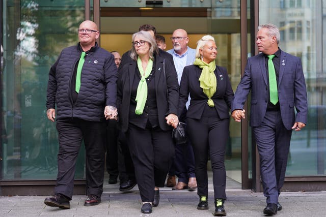 Harry Dunn’s father Tim Dunn (left) and mother Charlotte Charles (second from right) paid emotional tributes to their son at his inquest on Monday (James Manning/PA)