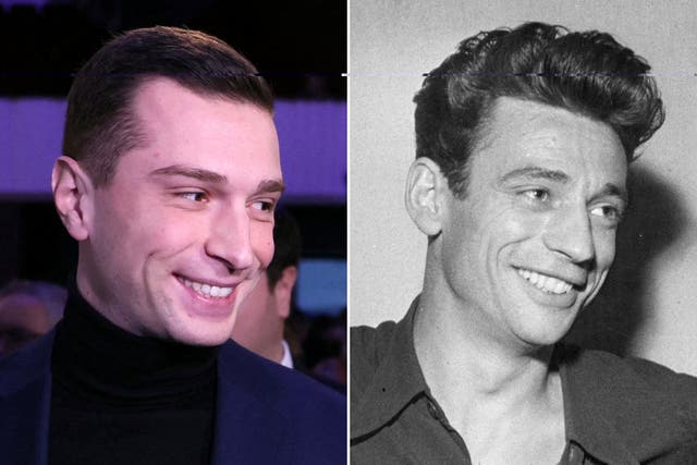 <p>Jordan Bardella (left) has been compared to French film star Yves Montand </p>