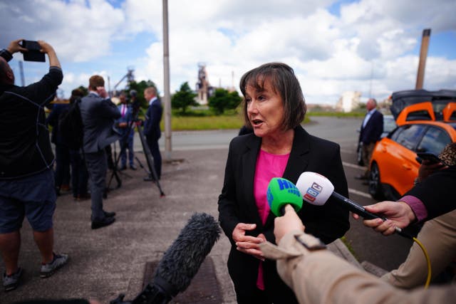 Shadow Welsh secretary Jo Stevens speaks to the media during a visit to Tata Steel in Port Talbot (Ben Birchall/PA)