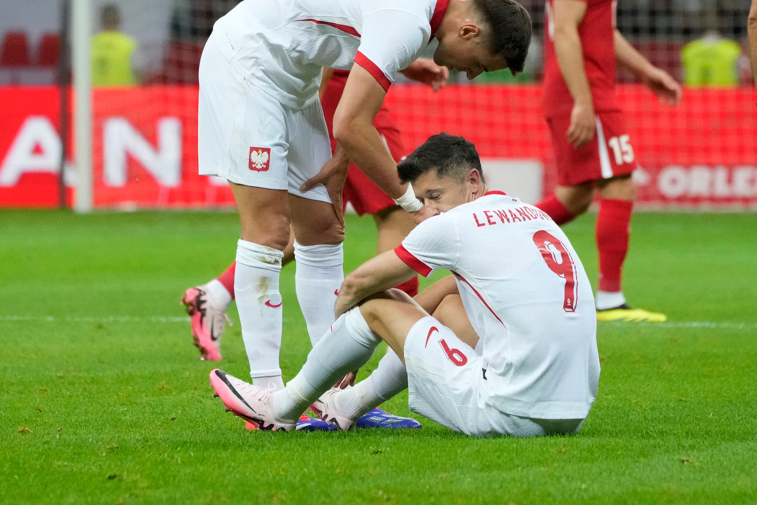 Robert Lewandowski was injured in Poland’s final friendly before Euro 2024 (Czarek Sokolowski/AP)