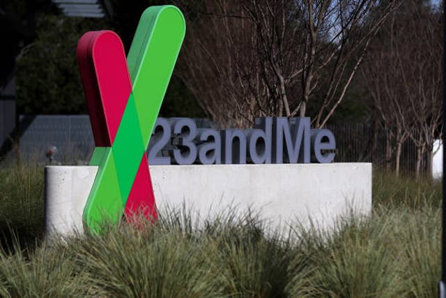 A sign is posted in front of the 23andMe headquarters on 1 February 2024 in Sunnyvale, California