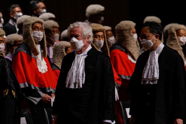 <p>FILE: Jonathan Sumption, a British and non-permanent judge of the Court of Final Appeal in Hong Kong, attends a ceremony to mark the beginning of the new legal year in Hong Kong, 16 January 2023</p>