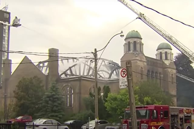 <p>A historic church in Toronto was engulfed in a massive blaze on Sunday destroying the building and all the rare artefacts inside. Screengrab</p>