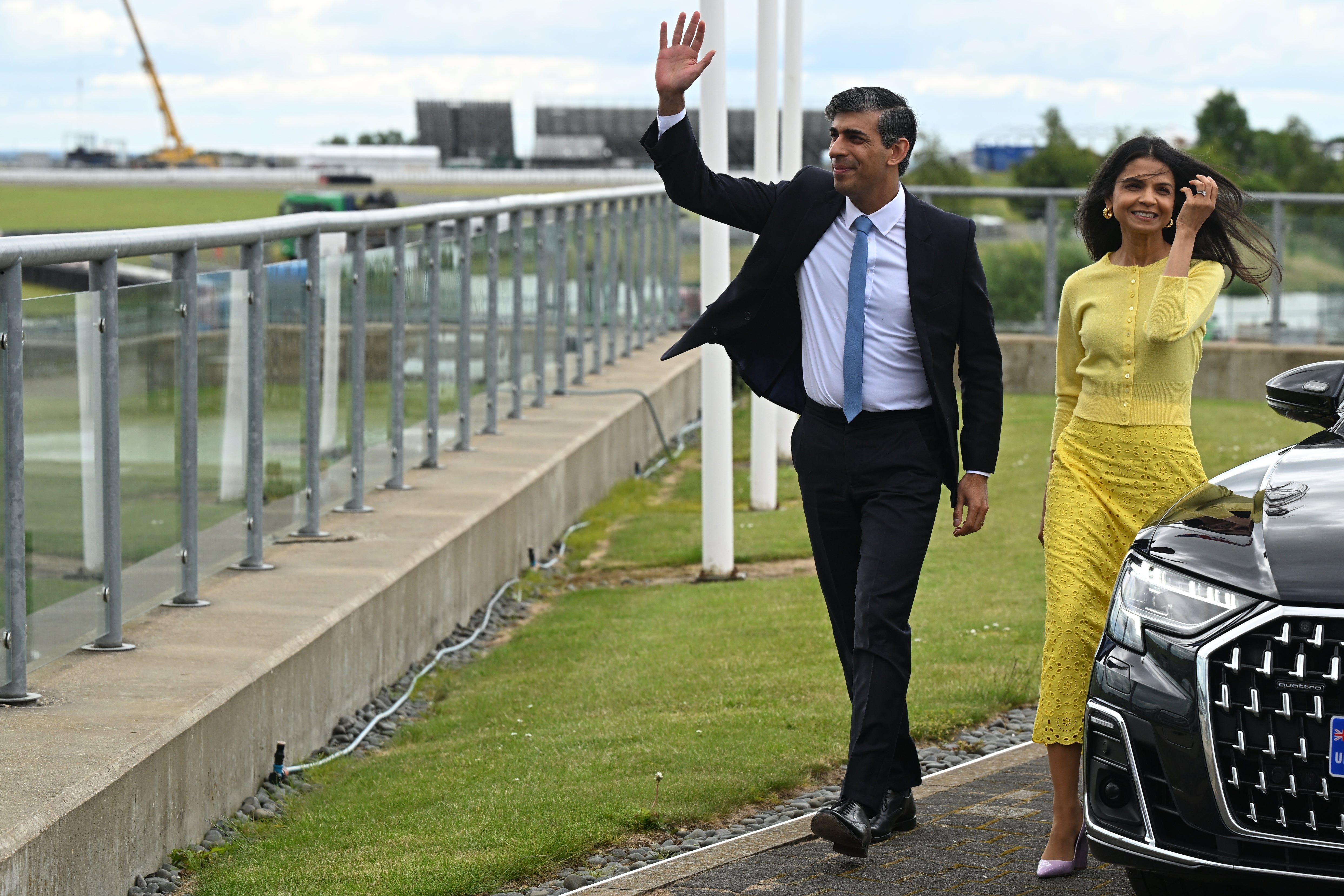 Rishi Sunak and Akshata Murty arrive to the Conservative Party's general election manifesto launch