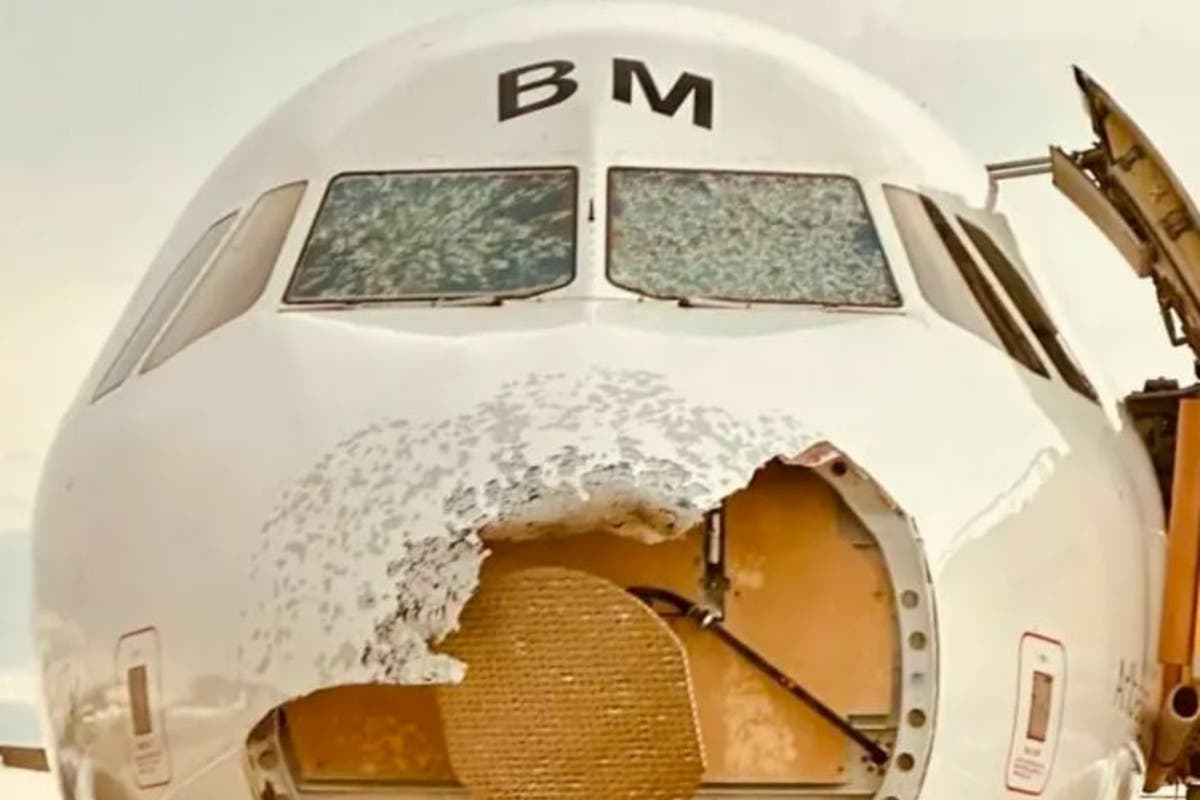 Austrian plane suffers severe damage to nose and windshield flying through hailstorm