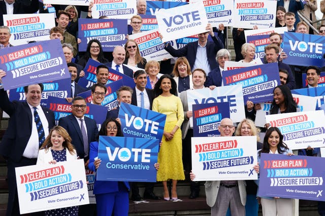 Prime Minister Rishi Sunak arrives for the launch the Conservative Party General Election manifesto at Silverstone in Towcester, Northamptonshire (James Manning/PA)