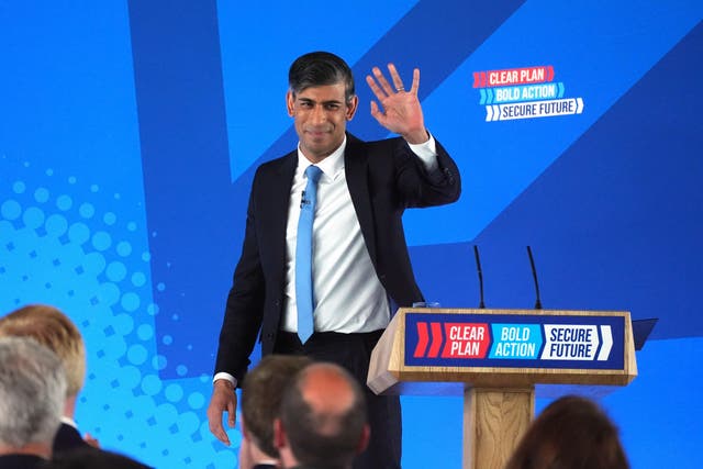 Prime Minister Rishi Sunak launched the Conservative manifesto at Silverstone (James Manning/PA)
