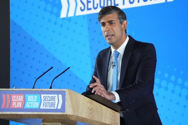 Rishi Sunak launches the Conservative Party manifesto (James Manning/PA)