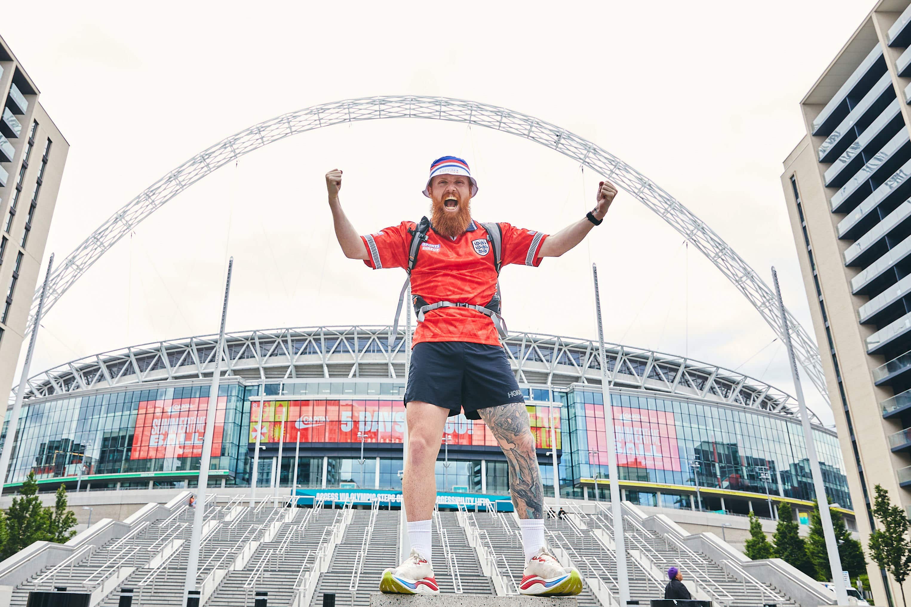 Russ Cook set off from Wembley Stadium on Tuesday in his latest running challenge which will take him to Germany (kba agency/PA)