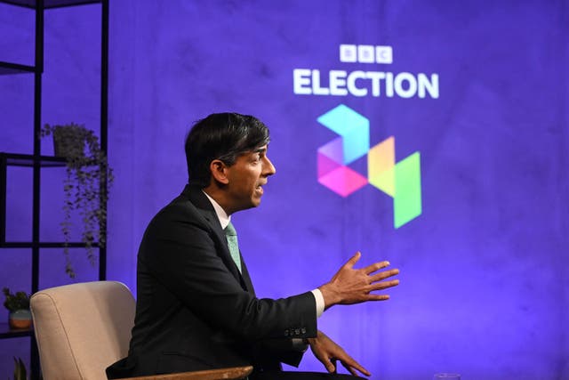 Prime Minister Rishi Sunak was interviewed on the BBC on Monday evening (Jeff Overs/BBC/PA)