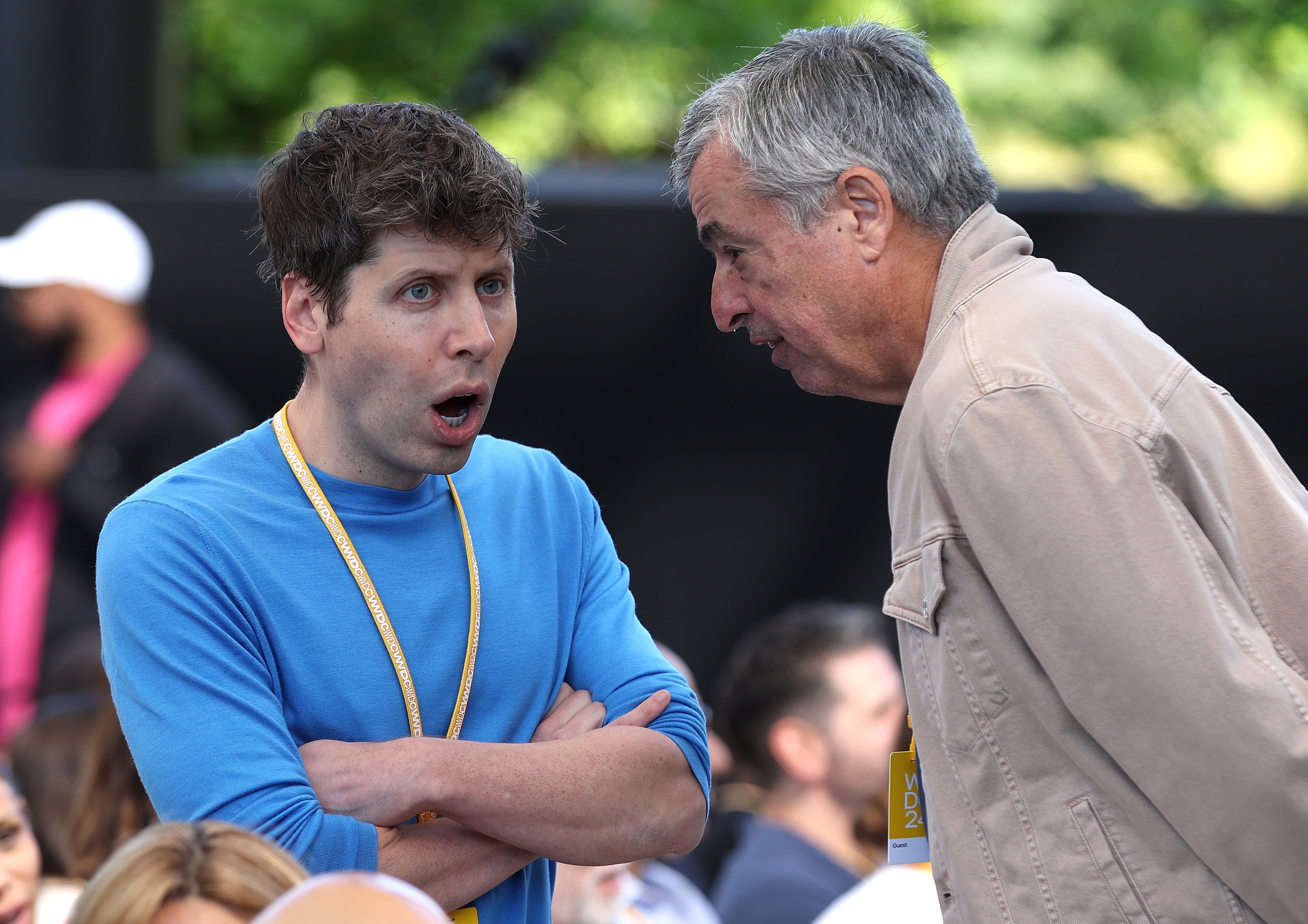 OpenAI CEO Sam Altman (left) and Apple senior vice-president of services Eddy Cue during the Apple Worldwide Developers Conference