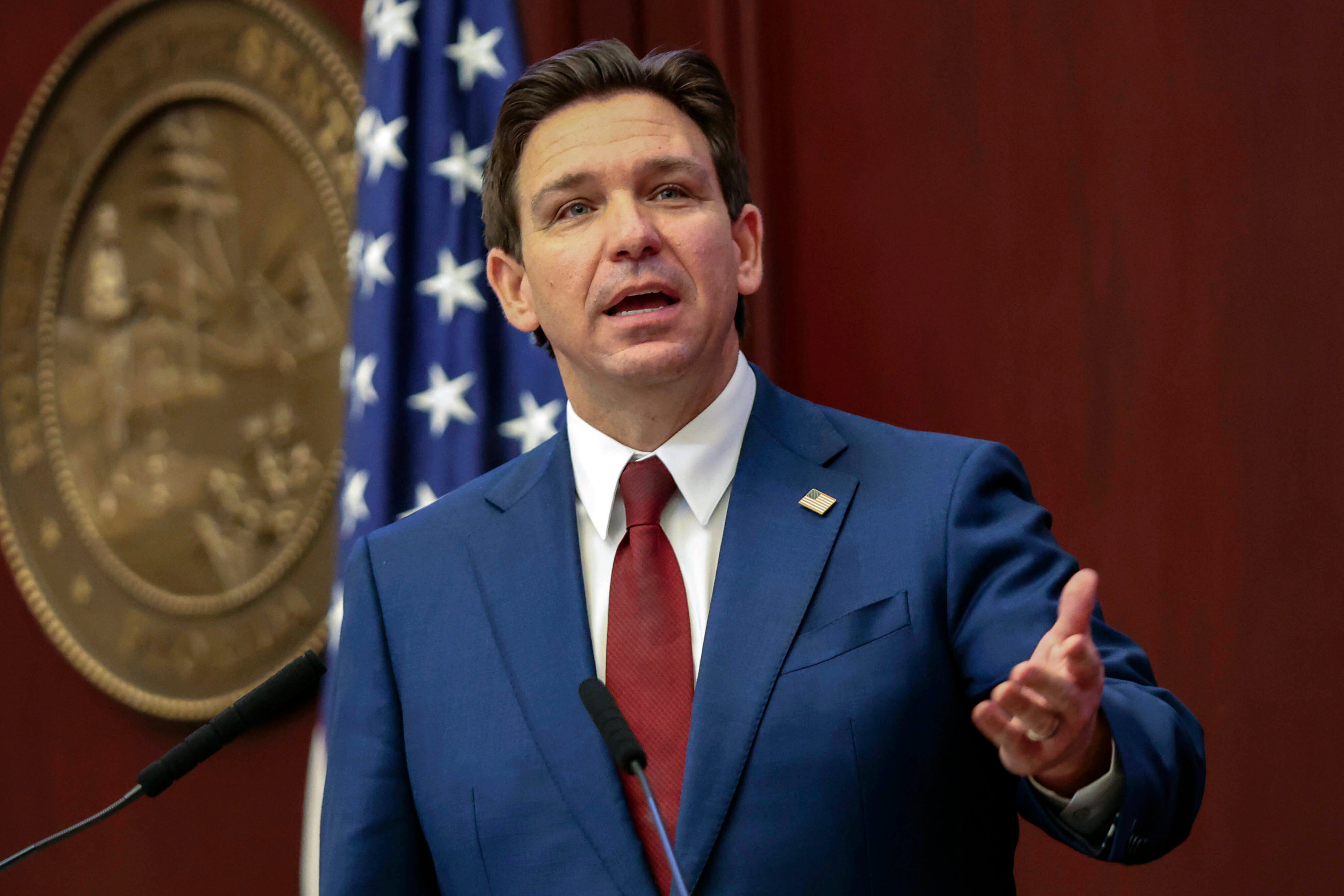 Florida Gov. Ron DeSantis gives his State of the State address during a joint session of the Senate and House of Representatives in Tallahassee, Fla., Jan. 9, 2024. A federal judge on Tuesday, June 11, 2024, struck down a 2023 Florida law that blocked gender-affirming care for transgender minors and severely restricted such treatment for adults