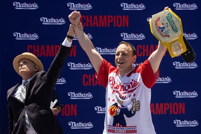 <p>Nathan’s Hot Dog Eating Contest champion Joey Chestnut barred from competing in 2024</p>