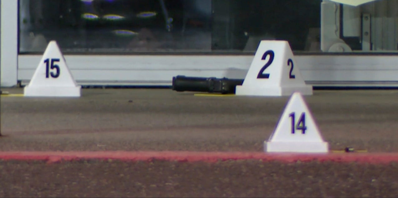 This image made from a video provided by KOMO News shows police markers at the scene