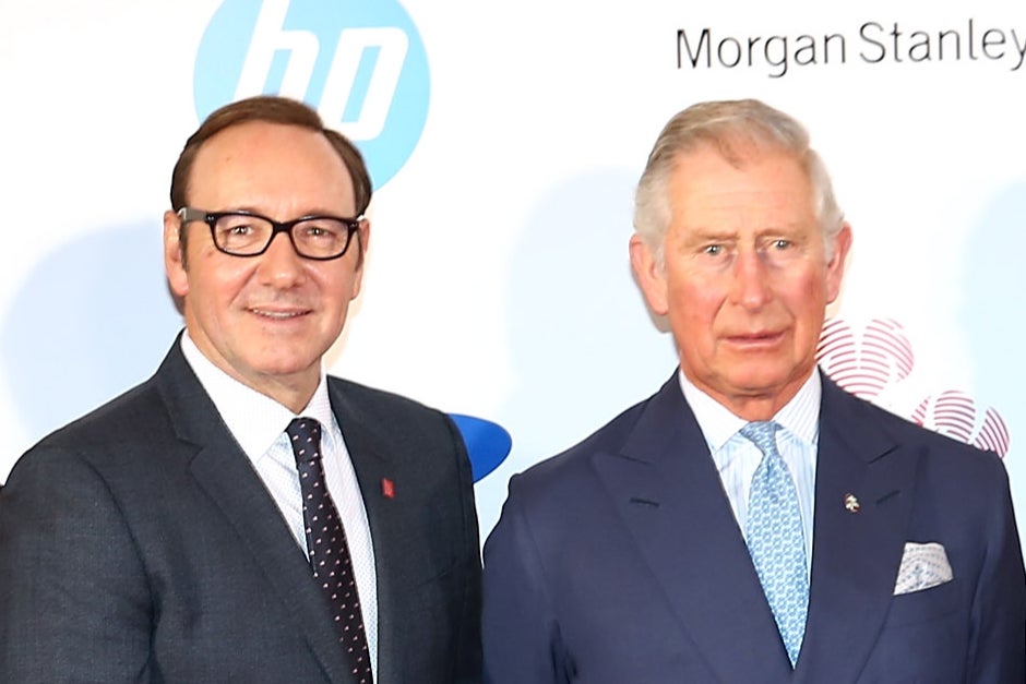 Kevin Spacey and King Charles III, then Prince of Wales, attend The Prince’s Trust Celebrate Success Awards in London in 2015
