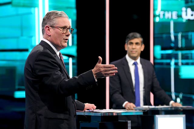<p>Prime Minister Rishi Sunak and Labour leader Sir Keir Starmer will go head to head to win voters over (Jonathan Hordle/ITV)</p>