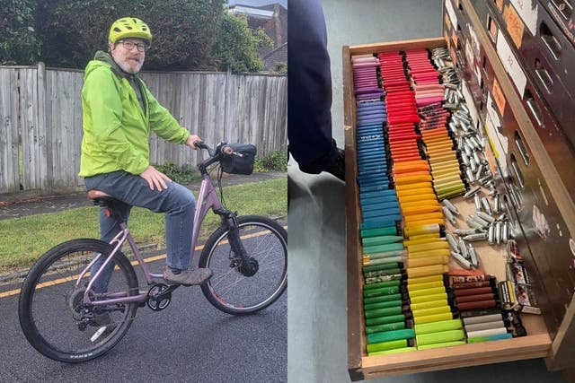 <p>Mark Hopgood, 55, made an e-bike powered by disposable vape batteries that is capable of reaching speeds of up to 15mph (Collect/PA Real Life)</p>