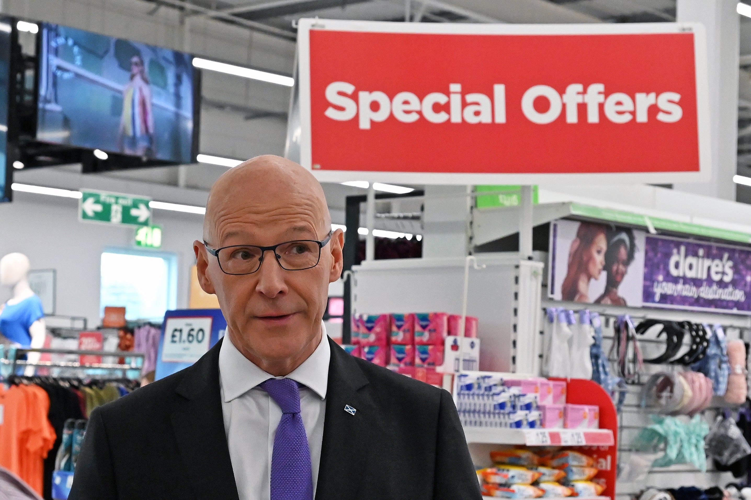 First Minister John Swinney on an election campaign visit to an Asda supermarket