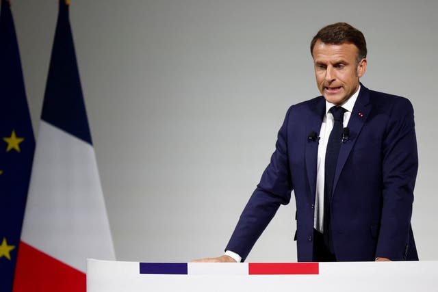 <p>French president Emmanuel Macron speaks during his press conference</p>