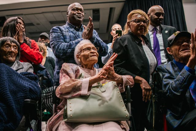 <p>Tulsa Race Massacre survivors Lessie Benningfield Randle, Viola Fletcher, and Hughes Van Ellis in 2021. Van Ellis died in 2023. A lawsuit over the Tulsa Race Massacre has been tossed by the Oklahoma Supreme Court </p>