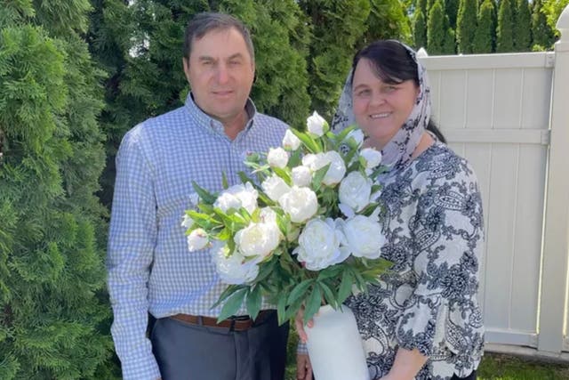 <p>Viktor Voloshin, 56, and his wife, in an undated photo posted on GoFundMe. Voloshin, a father of 12 kids, died while cleaning out a fertilizer truck.  </p>
