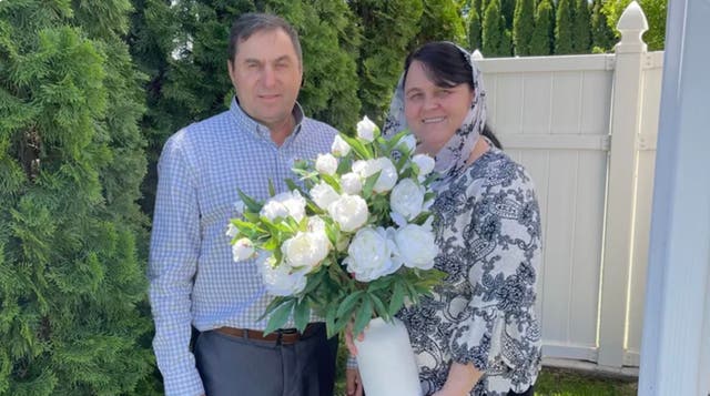 <p>Viktor Voloshin, 56, and his wife, in an undated photo posted on GoFundMe. Voloshin, a father of 12 kids, died while cleaning out a fertilizer truck.  </p>