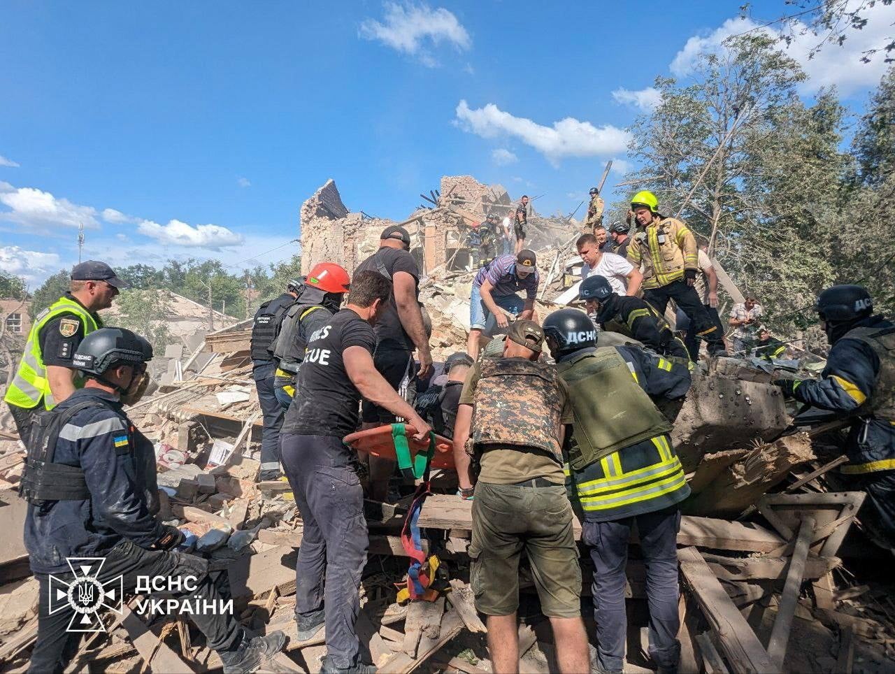 At least nine people have been killed and 29 others injured, including five children, after a Russian rocket attack on a residential building in the city of Kryvyi Rih, central Ukraine