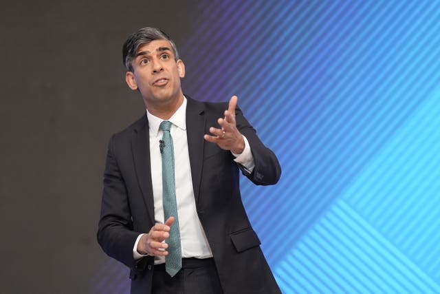 <p>Prime Minister Rishi Sunak, addresses the audience during a Sky News election event</p>