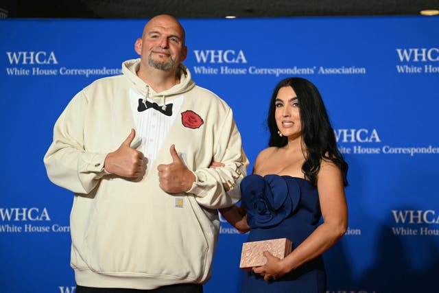 <p>US Senator John Fetterman and his wife Gisele Barreto Fetterman arrive for the White House Correspondents’ Association (WHCA) dinner at the Washington Hilton, in Washington, DC, on April 27, 2024</p>