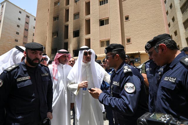 <p>Kuwait's deputy prime minister Fahad Yusuf Al-Sabah visits site of the tragedy</p>