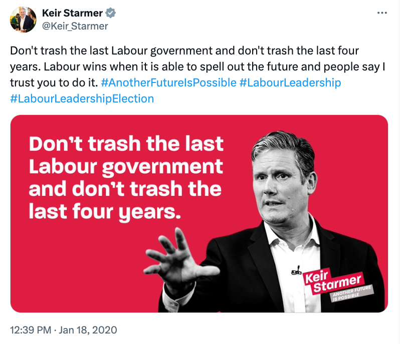 Starmer’s leadership campaign used an infographic stating ‘don’t trash the last four years'