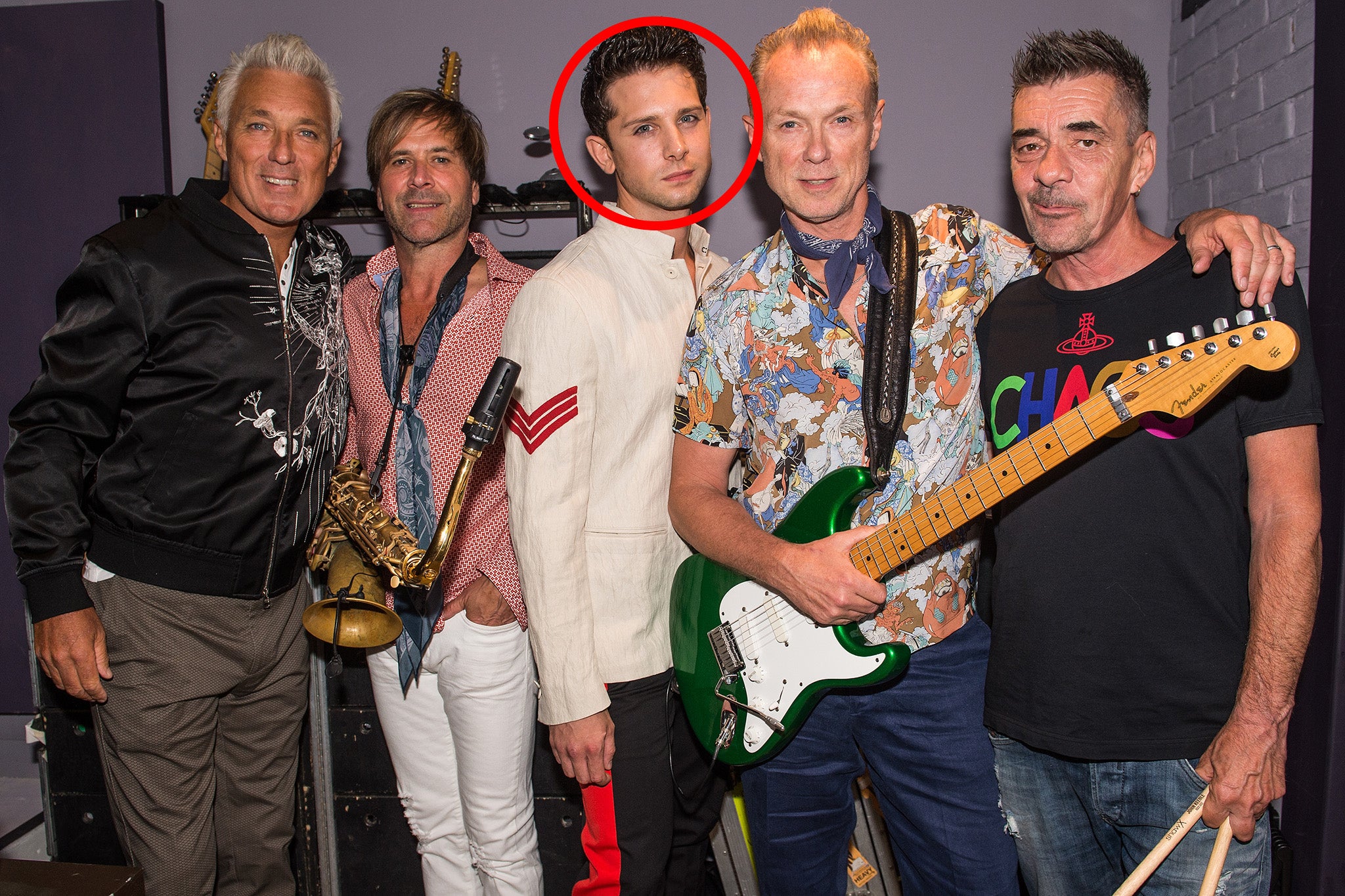 (From left) Martin Kemp, Steve Norman, Ross William Wild, Gary Kemp and John Keeble of Spandau Ballet back stage before a show in June 2018 in London