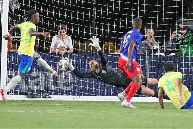<p>US keeper Matt Turner helped hold Brazil to just one goal </p>