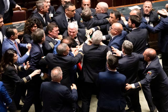 Italy Parliament Fight