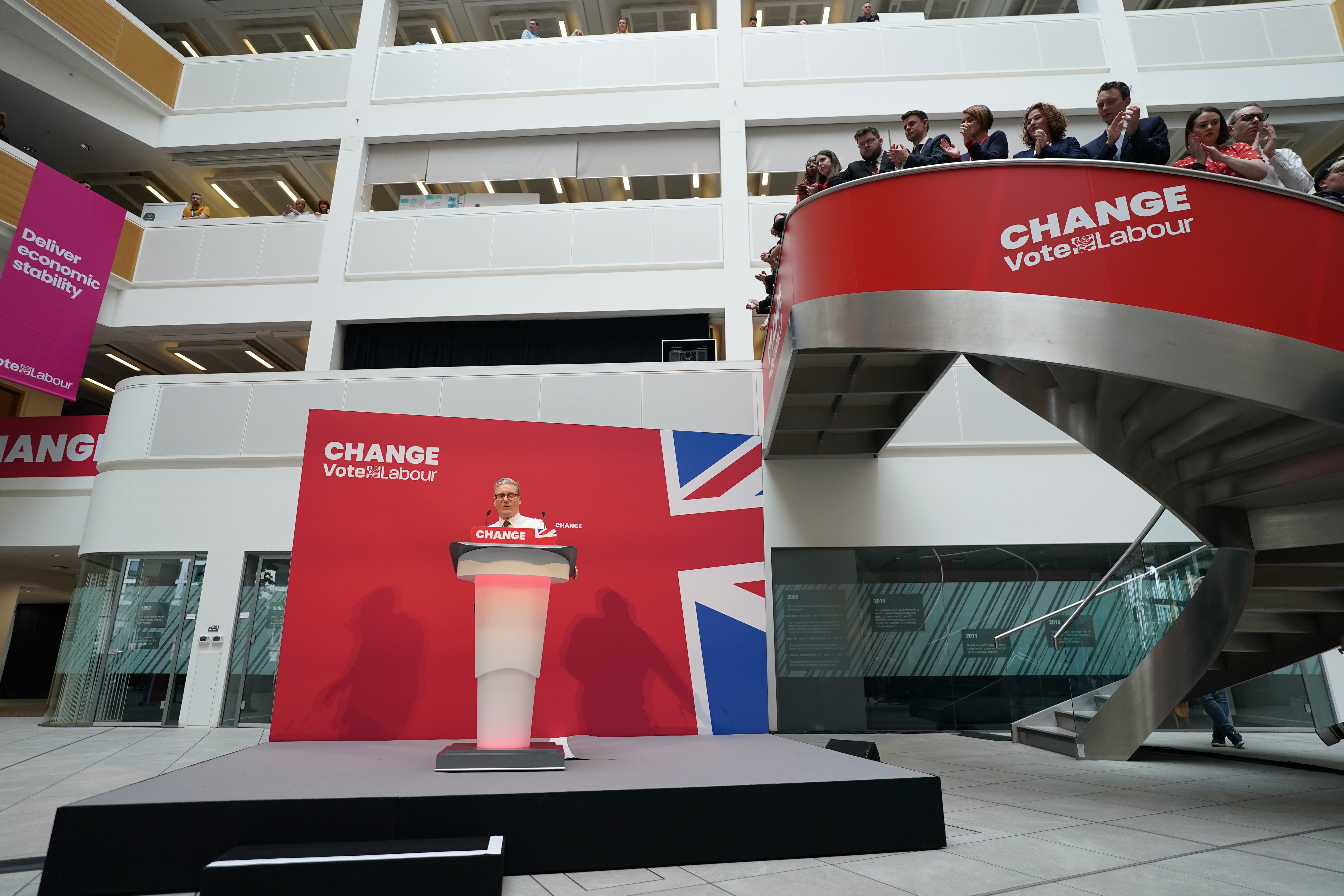 Labour Party leader Sir Keir Starmer launches his party’s manifesto at Co-op HQ in Manchester (Stefan Rousseau/PA)