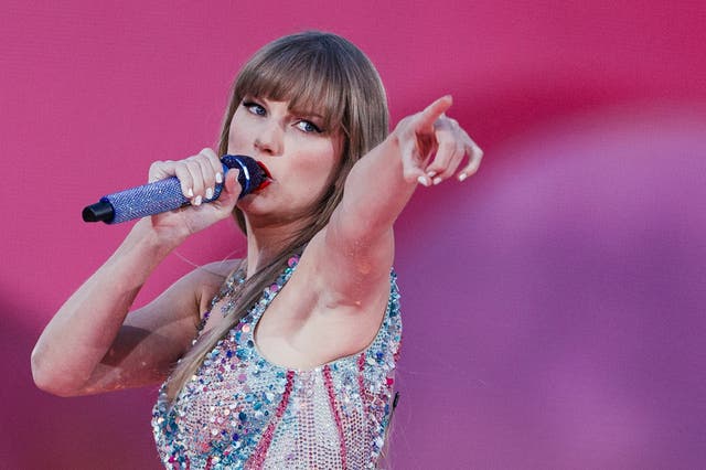 <p>Taylor Swift performing ‘The Eras Tour’ in Lisbon in May 2024 </p>