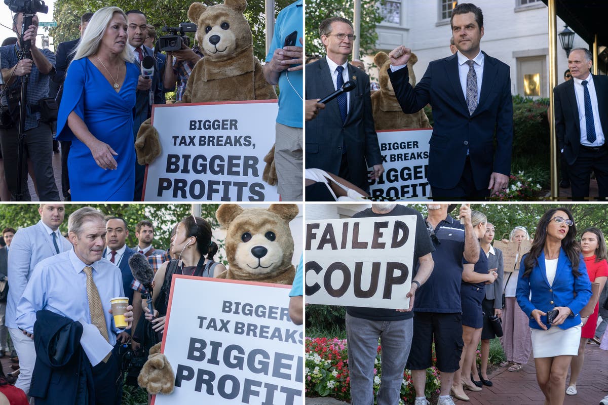 Trump’s MAGA allies forced to face protesters - including a bear - heckling lawmakers for their ‘failed coup’