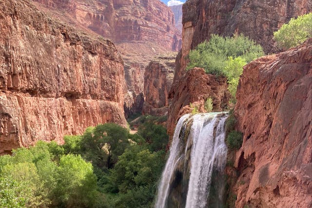 <p>The Havasu Falls on the Havasupai reservation in Arizona</p>