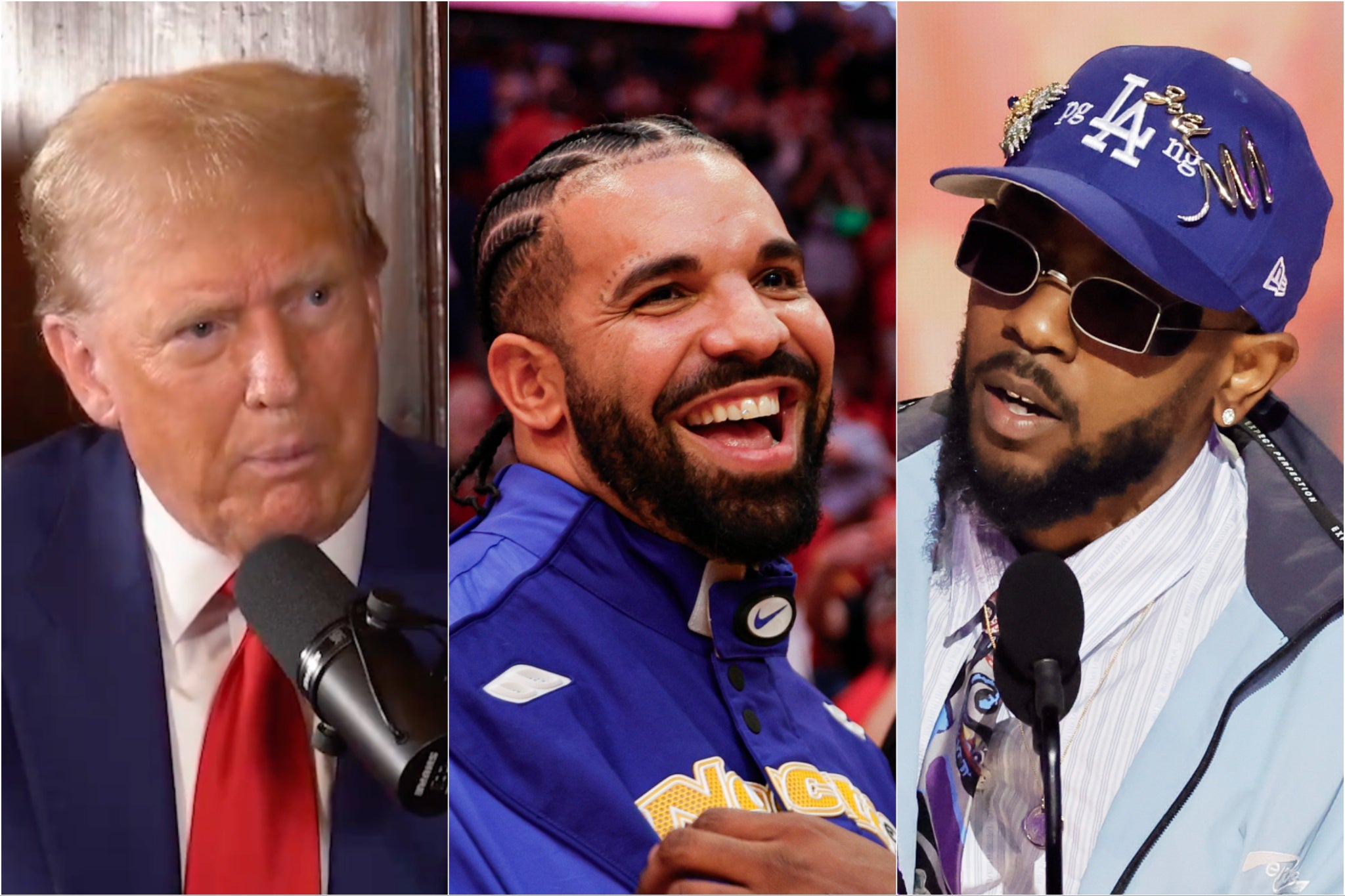 From left: Donald Trump, Drake and Kendrick Lamar