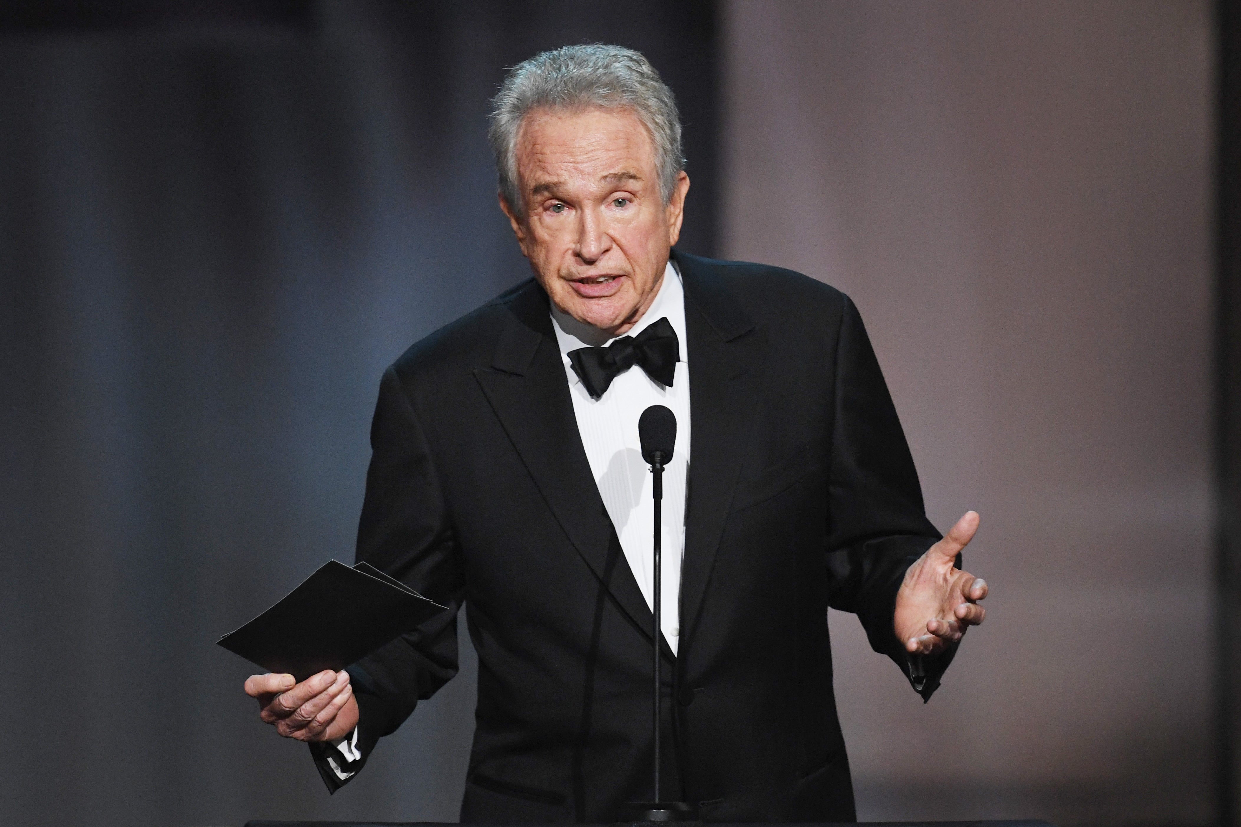 Actor Warren Beatty speaks onstage during American Film Institute’s 45th Life Achievement Award Gala Tribute to Diane Keaton at Dolby Theatre on 8 June 2017